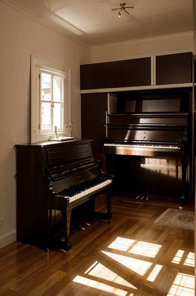 piano on the room, at morning