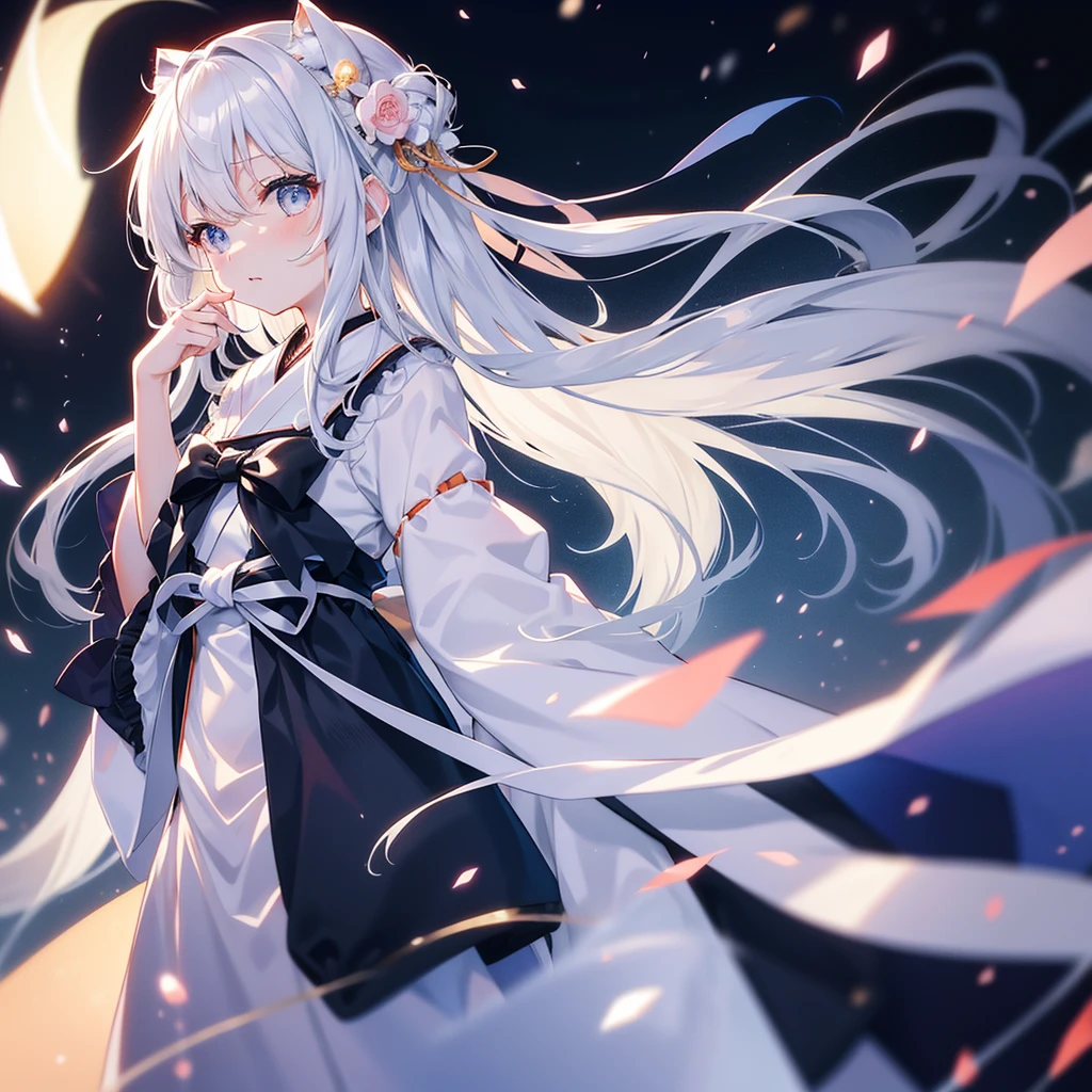 mirai。I have long silver hair。I'm dressed as a ghost。I'm looking languidly。It is an illustration of the highest quality。It is a beautiful illustration。