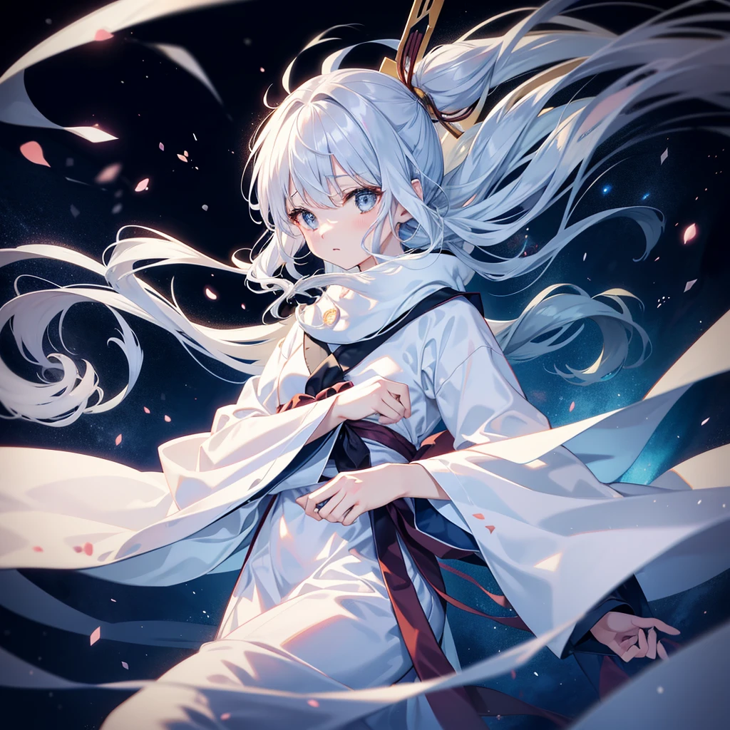 1female, pale white skin, white fluffy hair, black eyes, obese, apron, smile