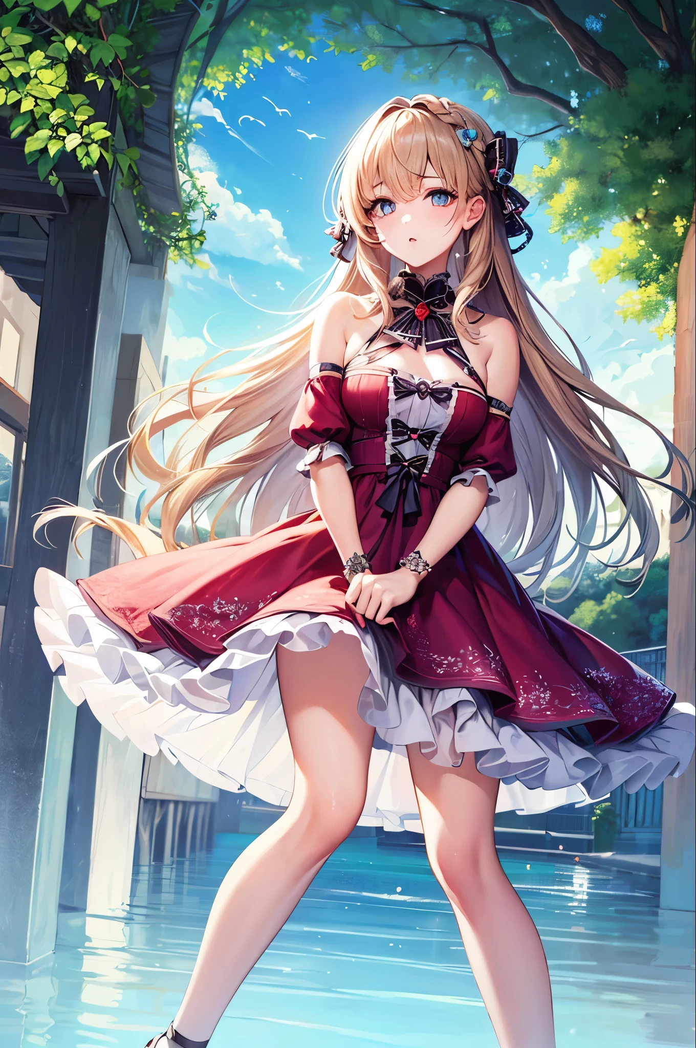 ((Highest quality, 8K, masterpiece: 1.3)), One girl, Slender beauty: 1.3, (Long Hair: 1.2), Floral Dress, Long legs: 1.1, Super detailed face, Beautiful Eyes, double eyelid, Outdoor