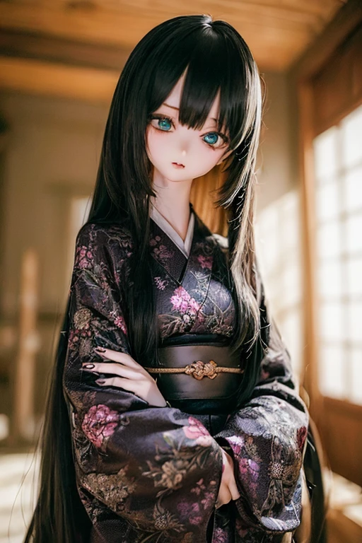 (SFW:2), photorealistic, realistic photo, ((highest quality)), ((masterpiece)), ((extremely detailed)), kukolnydom, doll, (mature woman, 21 yo, 21 years old:1.6), solo, ((cowboy shot, standing
, skinny, slender, slim, kimono, obi, hair ornament)), green eyes, parted lips, (black hair, long hair, looking at another, blank eyes, empty eyes, detailed eyes, detailed clothes:1.3), Japanese garden, 8k