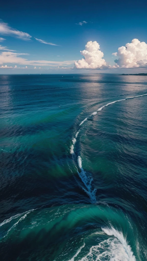 (Highest quality,masterpiece:1.3,Ultra-high resolution),(Super detailed,Caustics,8K), (Photorealistic:1.4, RAW shooting),Clear blue sea,Blue sky,White cloud,island,sun,Wave,Natural light,Low position,Low - Angle