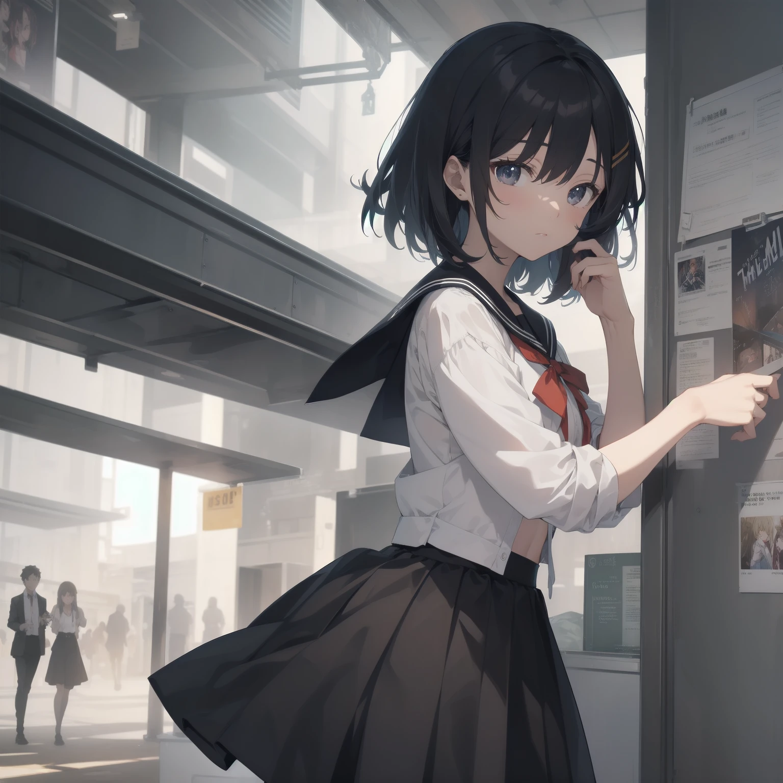 ultra-absurdres-Top quality by artist God, ultra-detailed, high resolution, anime moe artstyle, best anime 8k konachan wallpaper, pixiv contest winner, pool:2810, perfect anatomy,break, 1girl, (Please draw a girl walking sleepily to school alone. )break,(Solo,little female, 13-year-old:1.3),Full limbs, complete fingers,a junior high school student, (very short hair), short cut, flat chest, , small butt, small black eyes, beautiful detailed eyes, well-proportioned iris and pupils, expressive eyes, highres detailed hair, soft expression, salor school_uniform, sailor collar, serahuku, bow, pleated skirt,(Detailed Lighting), (Detailed background), in the School commute route. break,super detailed skin, Best cinematic lighting powered by famous artist, 8k,beauty illustration,photoshop_(medium),very aesthetic,break,((artist:toosaka_asagi )), artist:clamp ,artist:carnelian ,artist:kantoku ,