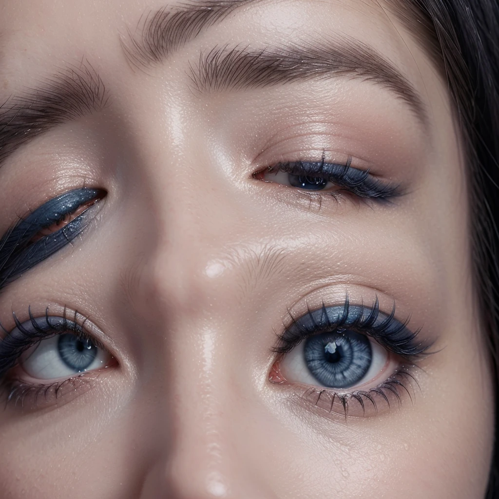 An image with a completely white background with a SILHOUETTE of an eye with false eyelashes and a symmetrical made-up eyebrow, the entire sulieta in navy blue tones