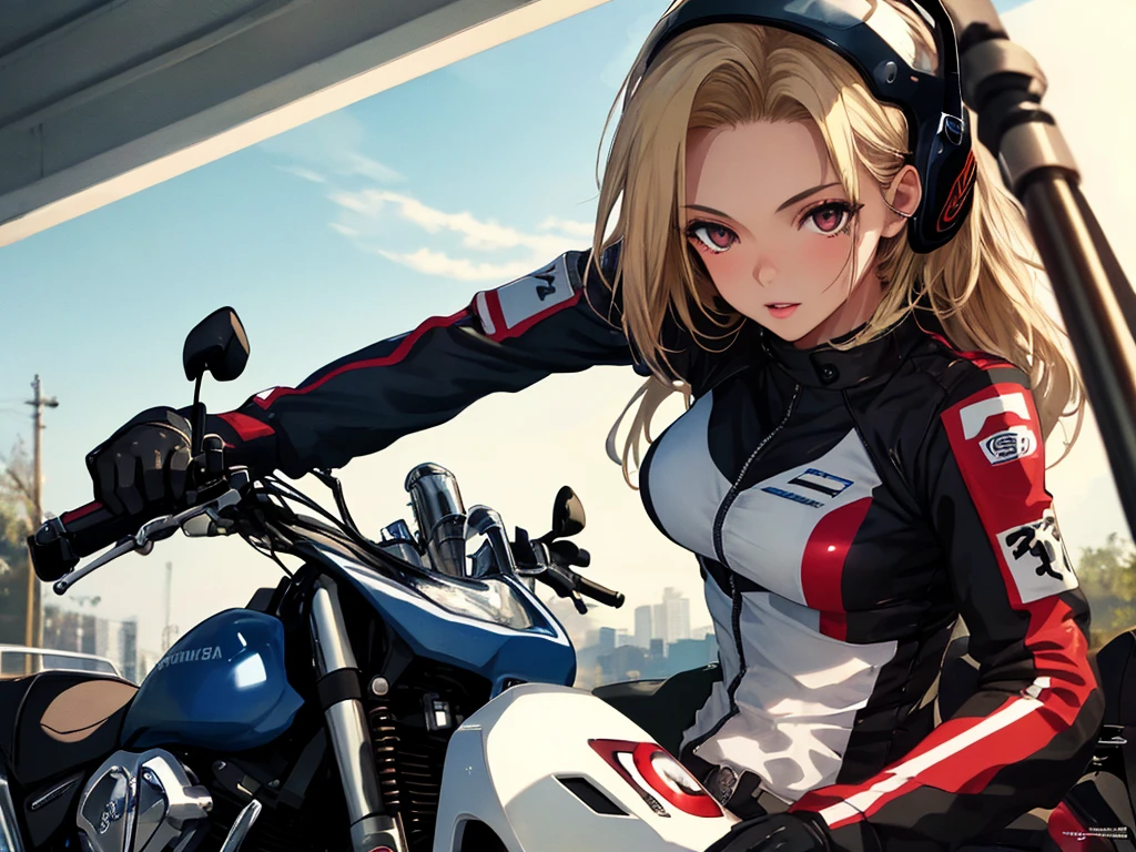 Motorcycle, Android18Number, (masterpiece), highest quality, 1girl, uhd, retina, masterpiece, ccurate, anatomically correct, textured skin, super detail, high details, high quality, best quality, highres, 4K