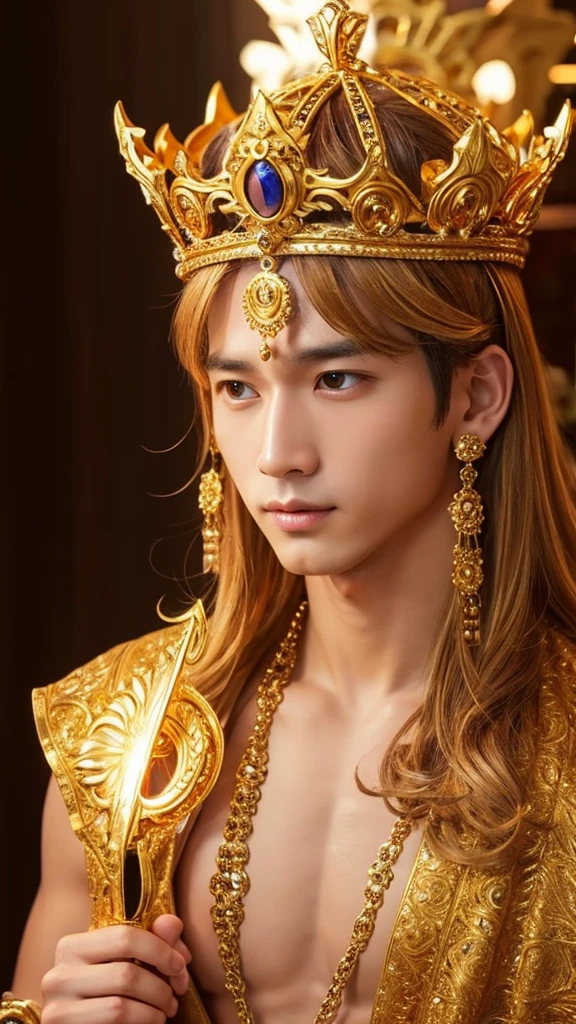 A gorgeous golden male god　crown