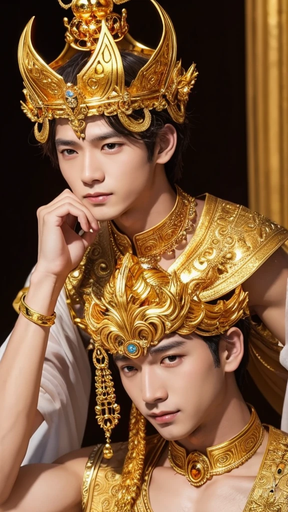 A gorgeous golden male god　crown