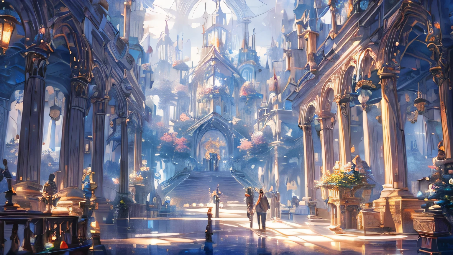 haze, Thomas Kinkade, Aaron Wiesenfeld、Beksinki、Adrian Eversen、Gedimins Plankevicius、Escher, Intricately refined textures, Matte painting details, Deep Color, wonderful, Intricate detail,The interior of an adventurer's guild in a fantasy world,