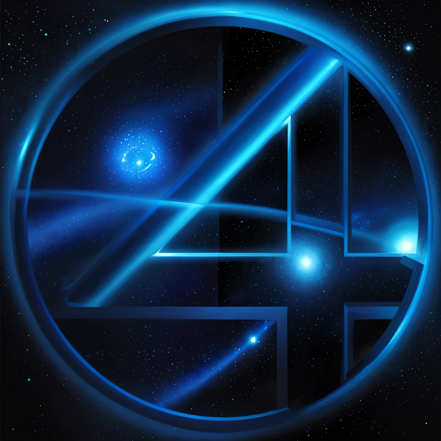 a blue number four art with a galaxy in background comic book style