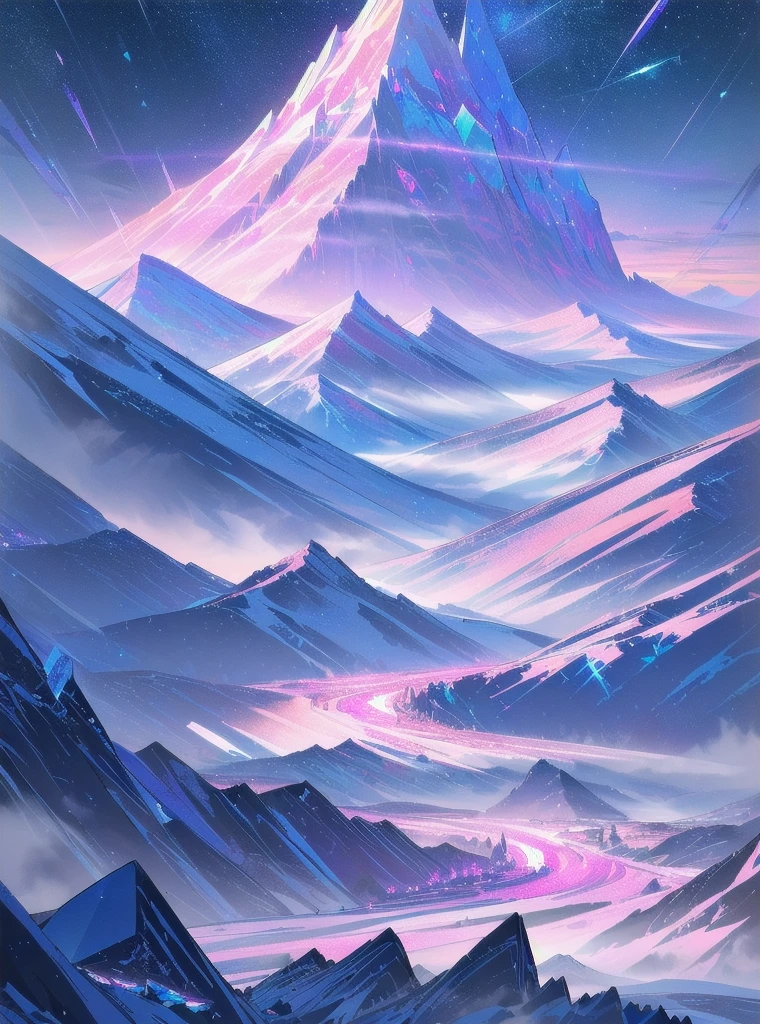 painting of a mountain landscape with a river and a mountain range, a lot of sharp crystals grow from the ground, accumulations of crystals over the entire surface, it is dangerous to injure yourself, Highly detailed 4K digital art, just a joke, background image, stunning artwork in 8k, Detailed 4K digital art, lush alien landscape, beautiful art uhd 4 k, Sci-fi fantasy wallpapers, beautiful alien landscape, alien landscape, Turbulent alien bright landscape, Epic fairytale fantasy landscape, even more crystals, even more crystals, a lot of crystals, even more crystals