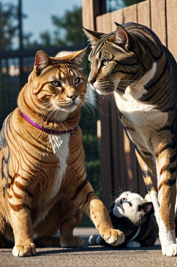A struggle between a weak cat and a strong dog