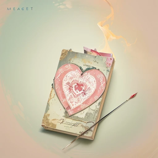 there is a heart shaped book with a stick and a needle, magic heart, album art, album artwork, art cover, art concept for a book cover, album art cover, real heart, heart, promo art, concept art of love, cover art, real heart!, cd cover artwork, art cover illustration, album cover concept art, card art, magic art