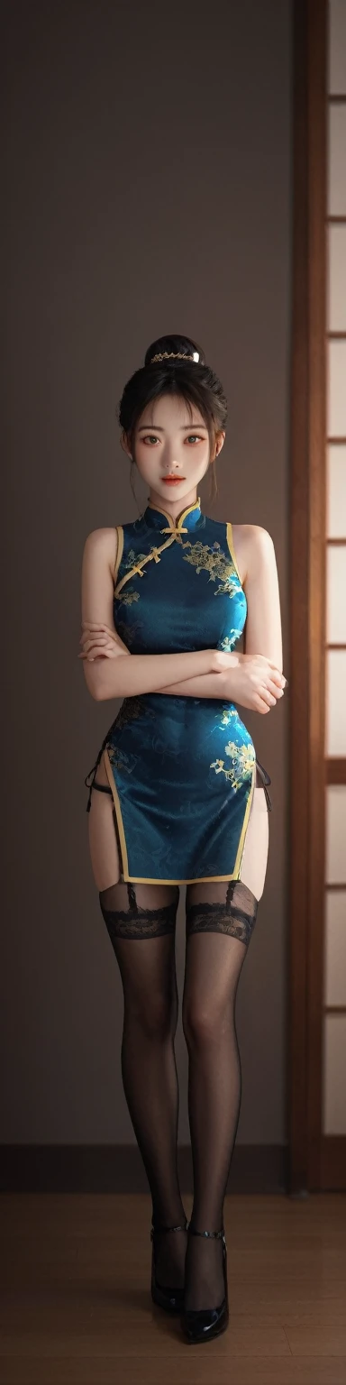 score_9, score_8_up, score_7_up, BREAK,
High resolution, adult woman , good lighting, despicable, , (No nudity), (((China dress))), (()), ((())), (garter belt), abdomen only, (),  ,  cute face, I&#39;m embarrassed and blush, humiliating, ((turn around and look back)), ((See-through))()(T-back)(a large amount of  is on the body,)