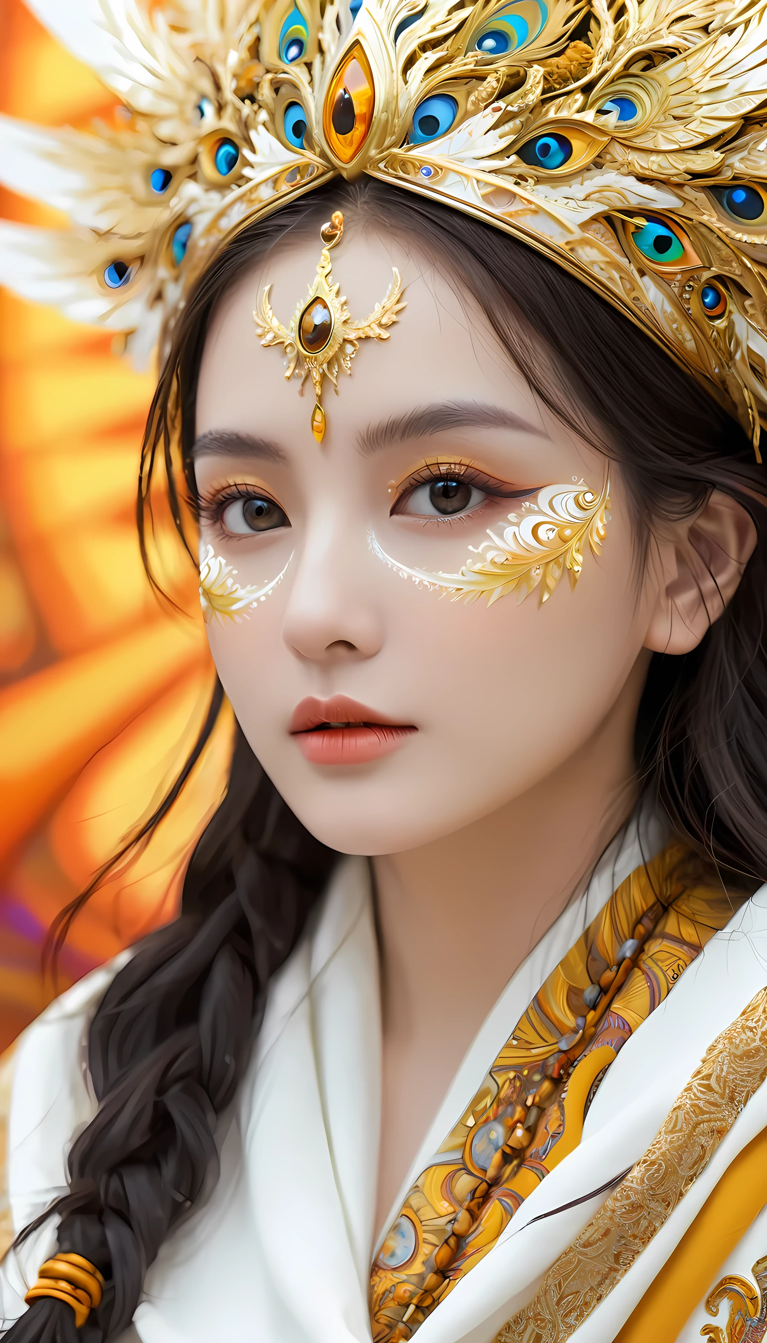 (masterpiece, Top quality, best quality, Official Art, beautiful and aesthetic:1.2), (1 Girl), Extremely detailed eyes, (Fractal Art:1.3), rich and colorful, The most detailed, (Perfect face), Glowing skin, Human Development Report, (white cloak golden lines:1.2), galaxy, (Light stripes), Eye-Catching Visuals, (Dynamic Stripes, Luminous trails:1.2), Vibrant colors, (Phoenix), (dragon)