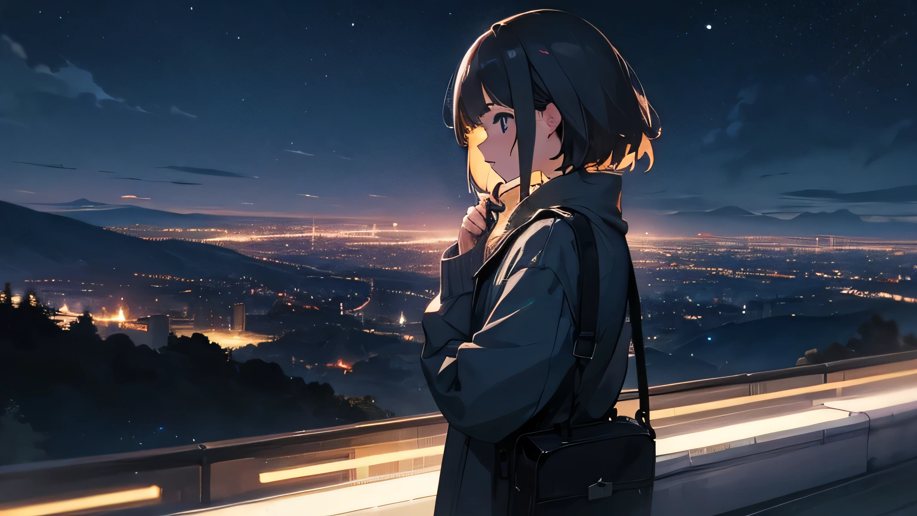 Girl looking at the night view