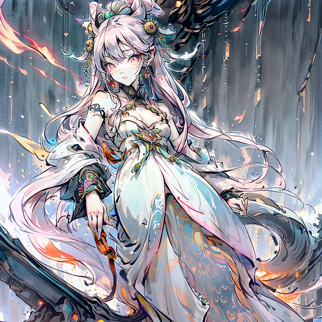 generate a sitting down with unique pose upto high angle view image of detailed photo hyperrealistic 8bit cubbism pixel detailed mysterious pink demonic fox, badass with intricate golden engrave symbols with anime artstyle fiery eyes a elongated tattered green divinal robe with cursive marking , doing a unique pose in a background full of details a ancient temple , filled with moss and eerie waterfall , with gigantic post using , super refined details clear clarity , high definition , unreal engine in super hd , high definition 32k resolution