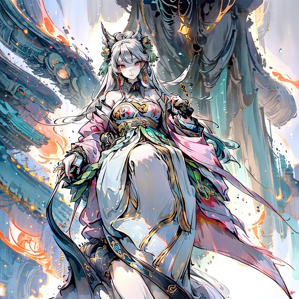 Close up of a woman with white hair and white mask, beautiful figure painting, guvitz, guvitz style artwork, white hair god, yang j, epic fine character art, stunning character art, guwiz in pixiv art station