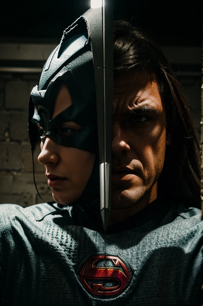 A struggle between a superhero and a powerful monster