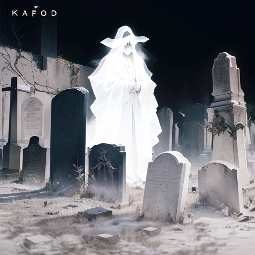 arafed image of a ghost standing in a cemetery with tombstones, album cover, album artwork, cover art, widow maker, album art cover, album cover art, album cover!, promo art, new album cover, sorrow, mellow, music album cover, album art, album cover concept art, wisdom, alternate album cover, album cover design, window, funeral veil