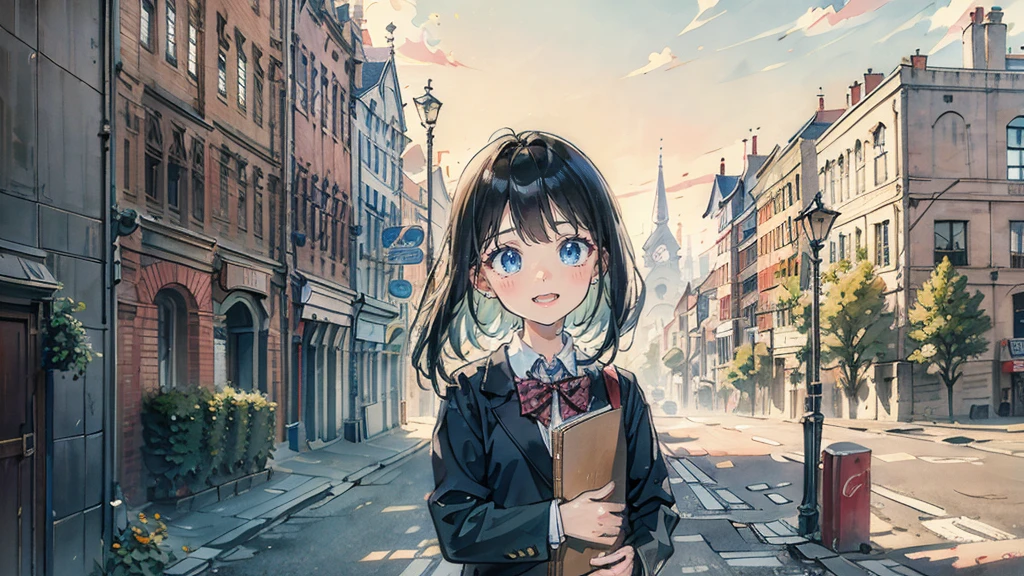 Ultra High Quality, masterpiece, high resolution, accurate anatomy, accurately describe a person, Beautiful illustration, 2 high school girls, cute face, happy, black hair, Historic buildings, quaint school buildings, beautiful movie, 