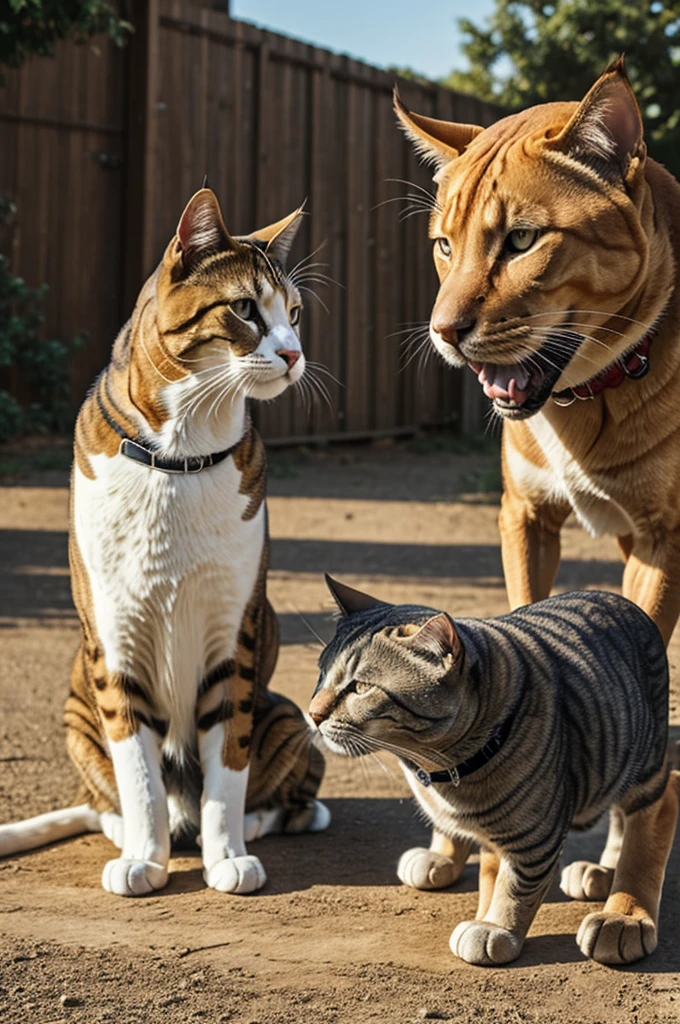 A struggle between a weak cat and a strong dog
