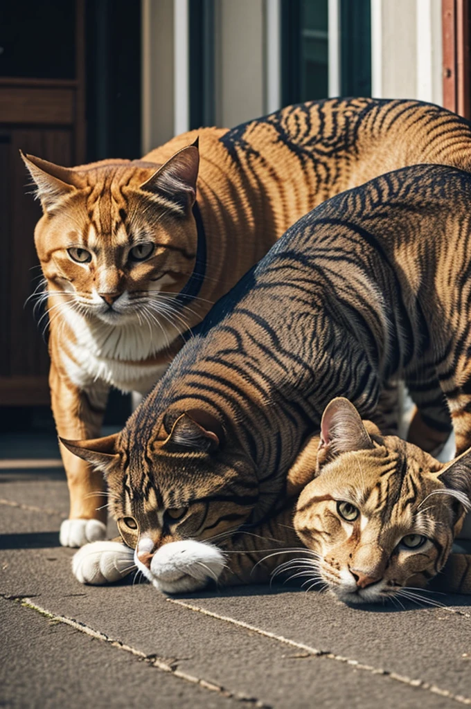 A struggle between a weak cat and a strong dog