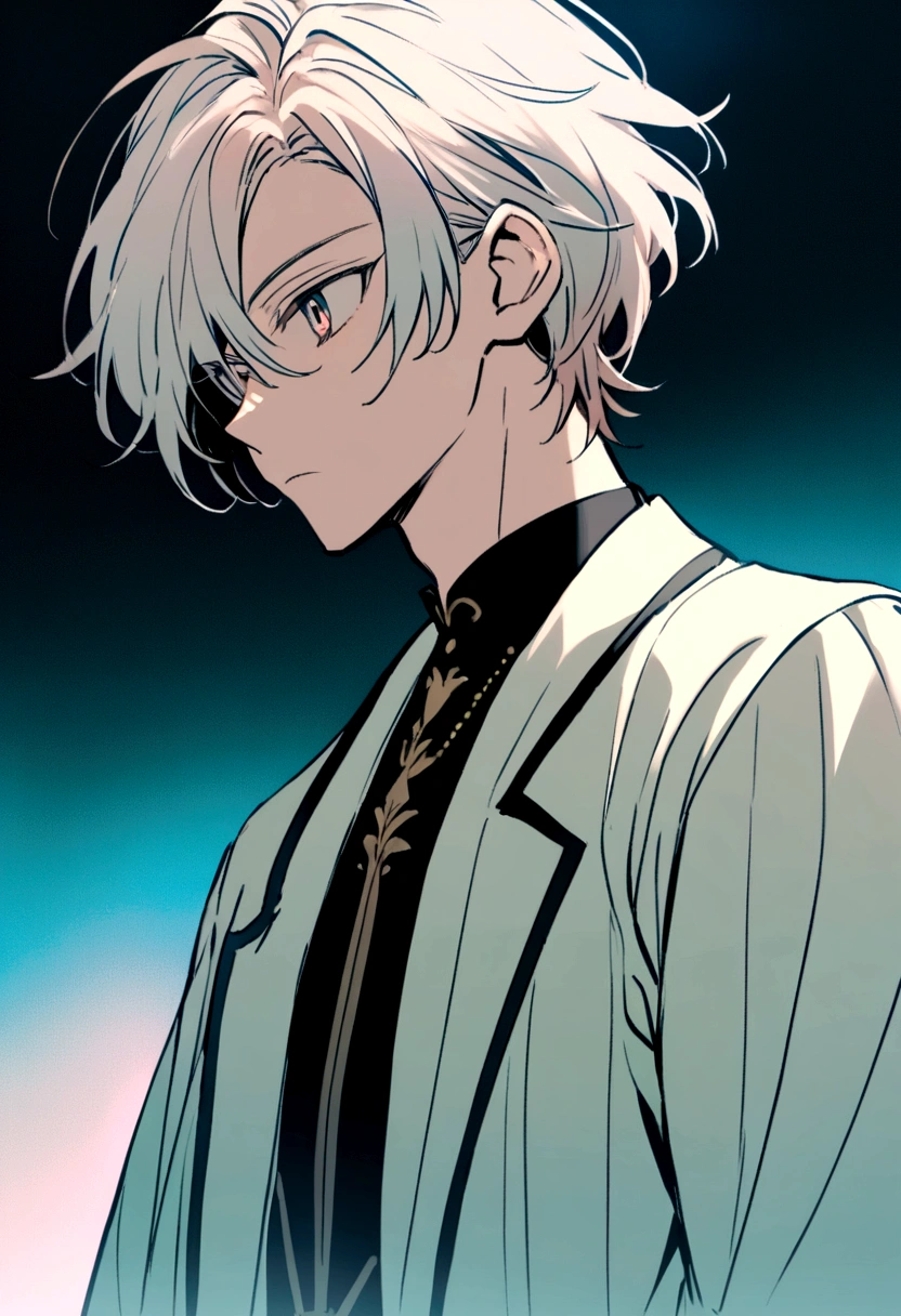 A man looking side like little bit of anime colour