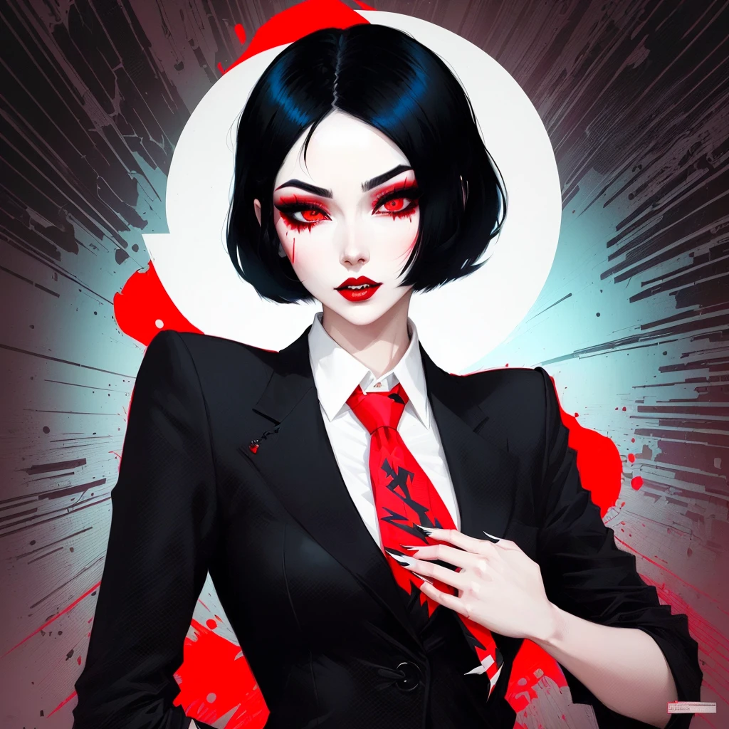 there is a woman with a black hair and red tie, inspired by Harumi Hironaka, inspired by Shinoda Toko, androgynous vampire, in style of digital illustration, art cover, in the art style of bowater, alena aenami and artgerm, by Shinoda Toko, inspired by Aaron Nagel