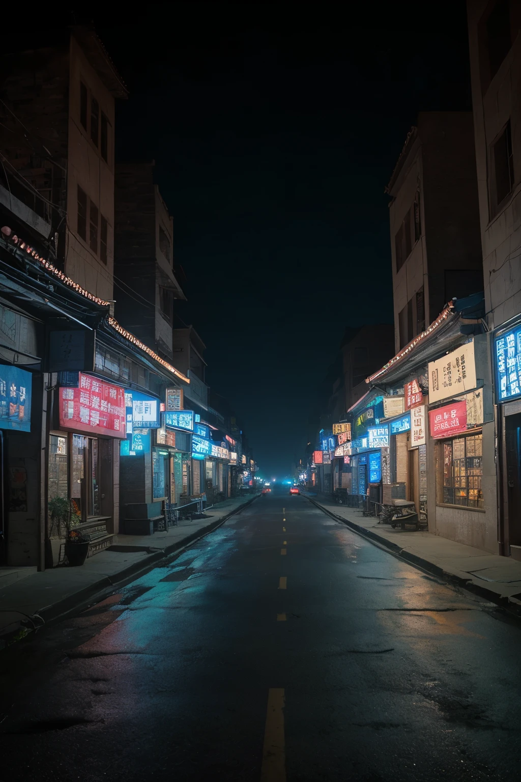 chaina town ,  backlight , nighttime , Buildings on both sides of the road