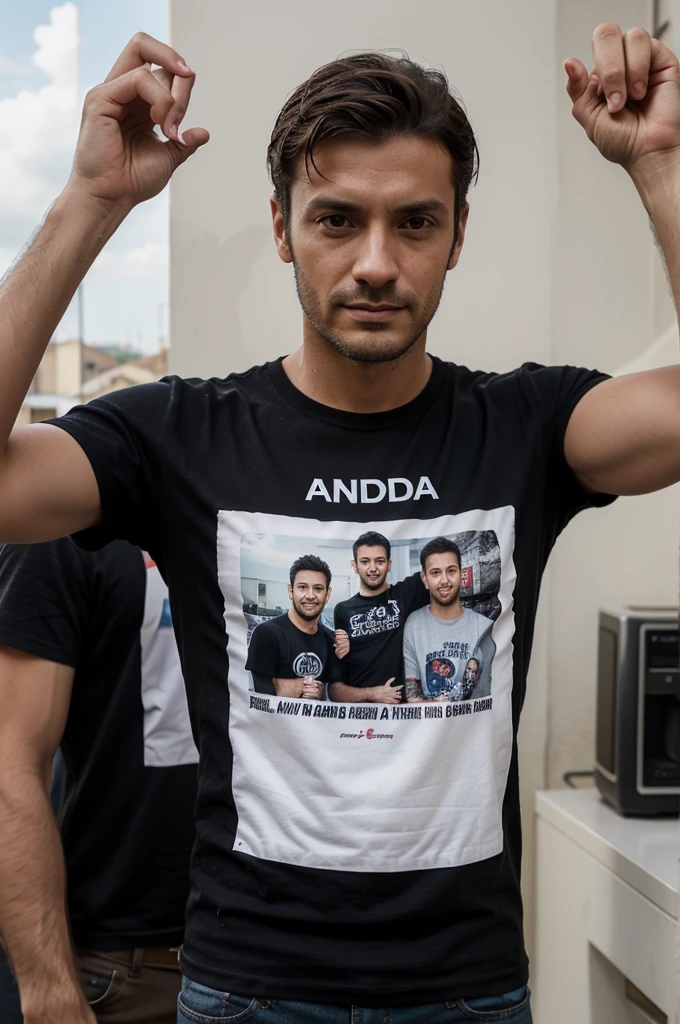 An image of a guy called Andrea Rossi. His name is printed on a tshirt. He drinks cedrada drink