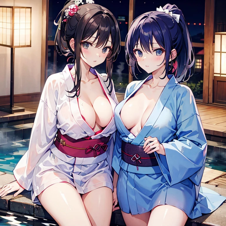 Ponytail sisters，Hot spring inn，yukata，Unbuttoned，sexy