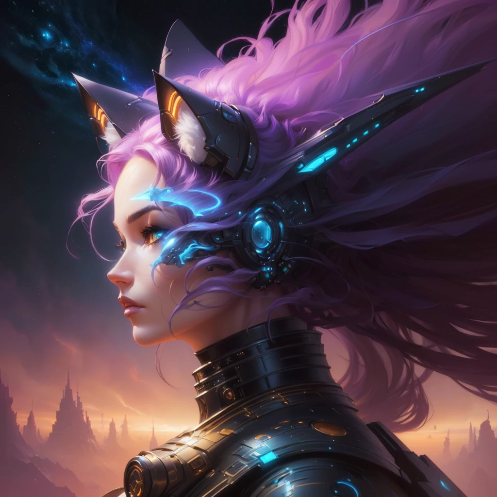a close up of a woman with a cat headdress and a futuristic suit, fantasy concept art portrait, artgerm julie bell beeple, detailed matte fantasy portrait, detailed digital 2d fantasy art, epic fantasy digital art style, fantasy art portrait, fantasy art behance, furry fantasy art, digital 2d fantasy art, detailed fantasy digital art