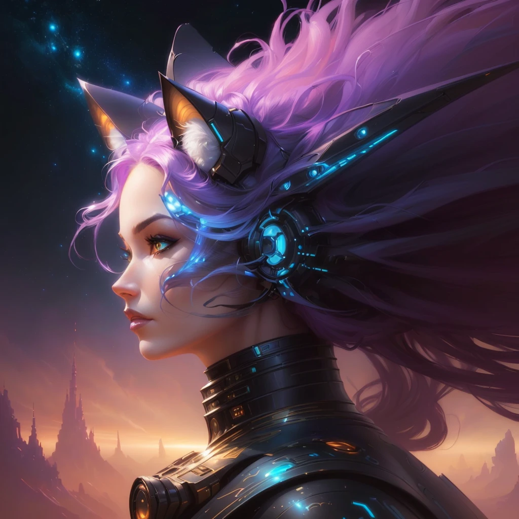 a close up of a woman with a cat headdress and a futuristic suit, fantasy concept art portrait, artgerm julie bell beeple, detailed matte fantasy portrait, detailed digital 2d fantasy art, epic fantasy digital art style, fantasy art portrait, fantasy art behance, furry fantasy art, digital 2d fantasy art, detailed fantasy digital art