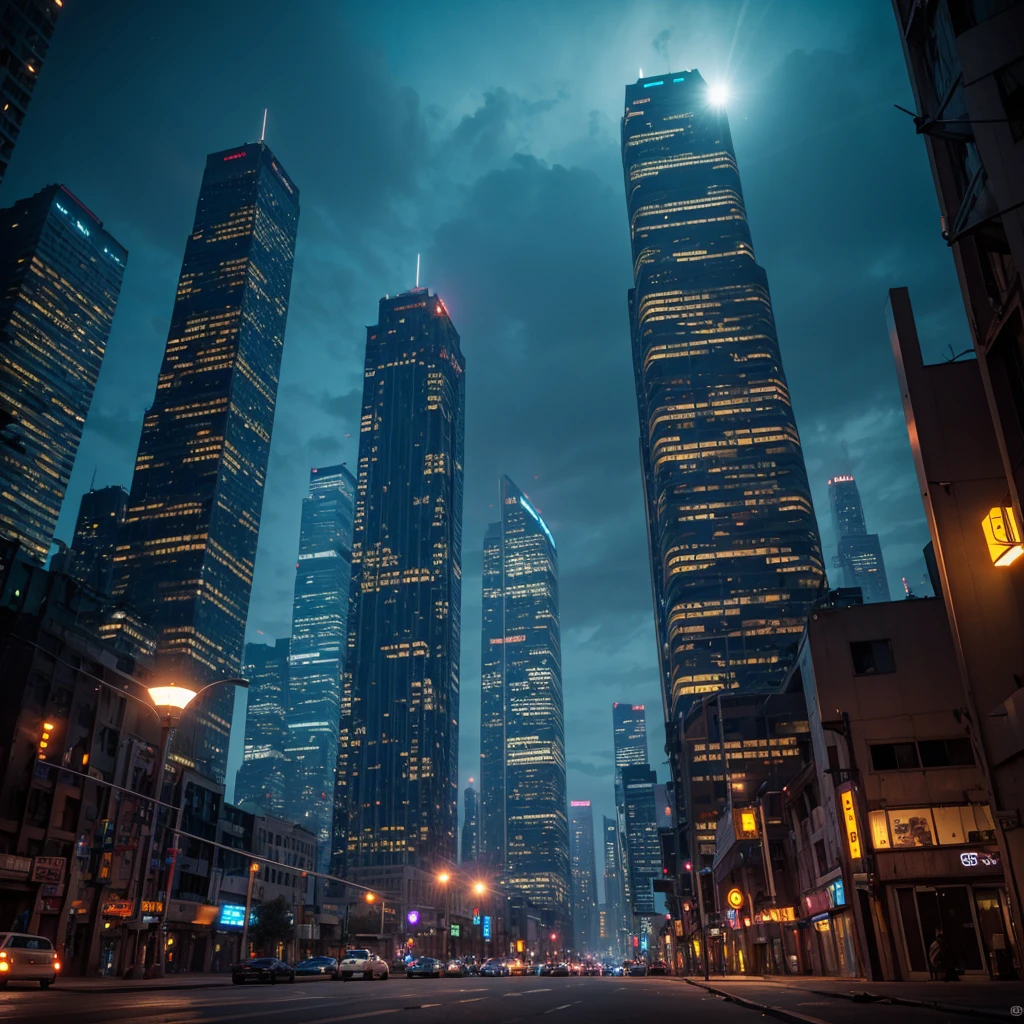Abandoned skyscrapers with hordes of savages underneath, glowing UFOs in the sky