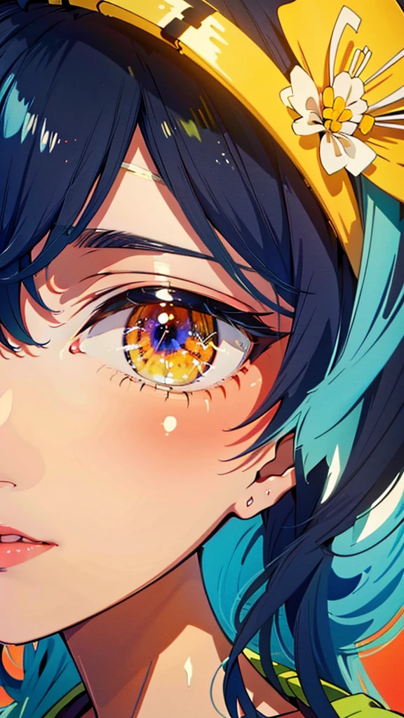 (highest quality:1.2), Very detailed, digital coloring, High Contrast, (masterpiece:1.2), highest quality, Best aesthetics, wallpaper, (detailed background), japanese background, looking side glance, cowboy shot, dutch angle, a man, male focus, otoko no ko, black shiny, short hair, flat chest, (cold stare), lemon yellow eyes, Meticulous Eyelash Details, (beautiful detailed face, beautiful detailed eyes), (hot gaze, Hot, Glossy, Leaking sigh), kimono, hakama, traditional Japanese culture