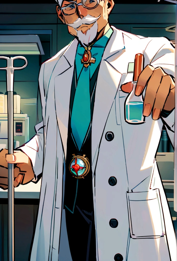 Prairie dog in white hospital coat stands in dental office,Hamster,Looking at the camera,White lab coat,Vision,animal,Implications,Hold the needle,pharmacist