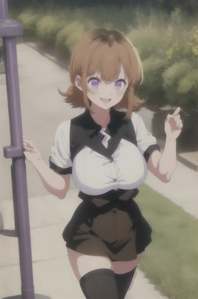 (((White panties))), Down blouse, (Nipples are visible:1.3), Bruises,One girl, bangs,Hair between the eyes,Side Ponytail, Black choker, clavicle, No sleeve, Black Dress,No sleeve dress, Halter neck,Pleated skirt, Black gloves, Half-closed eyes, Expressionless, smile, Outdoor, View the viewer, (masterpiece,Highest quality:1.0),Browsing Caution,