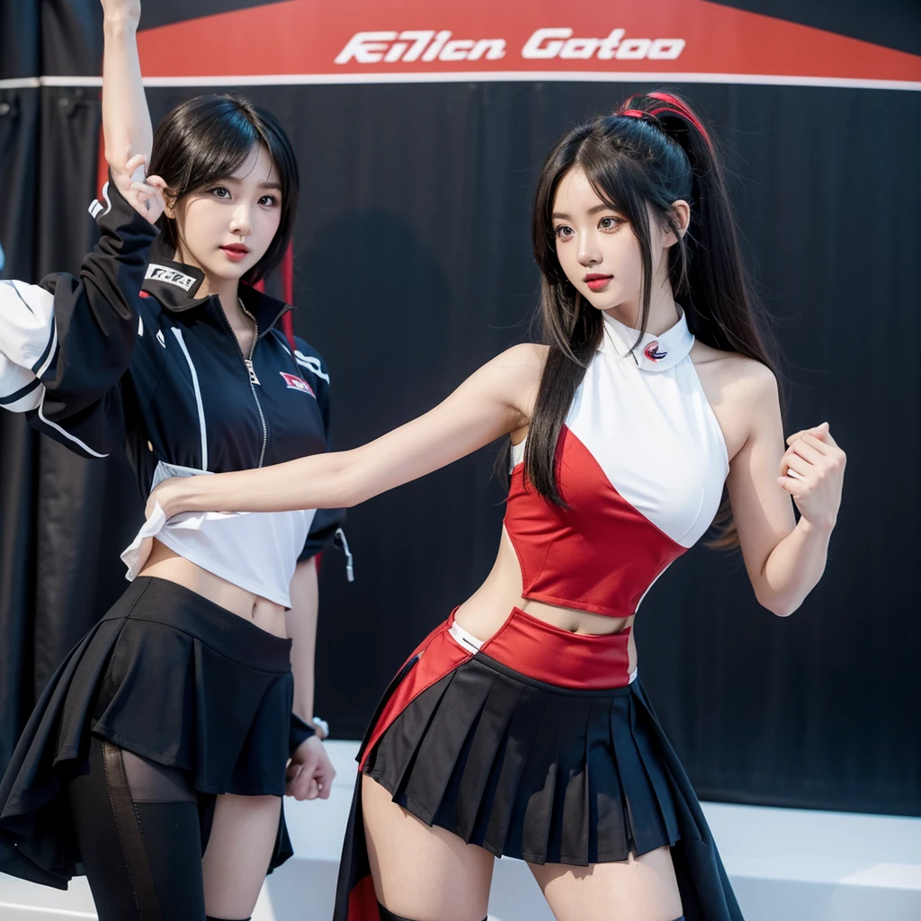 Cool woman、Colorful costumes、F1 Driver Cosplay、Colorful costumes、Clothing with company logo、Grid Girlsのカラフルで派手な衣装、Grid Girls、Perfect Face、Paddock Girls、Harem、motor Show、tights、Bodycon Costumes、Grid Girls、Russia、Grid Girlsのコスプレ、belly button、Pleated skirt、Bodycon Costumes、Photographed in a sexy pose
