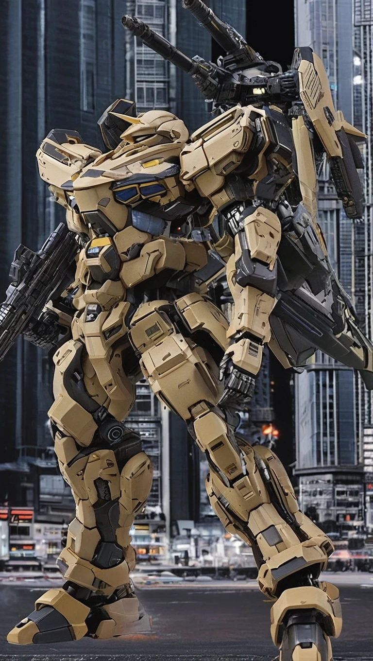 (RSRS:1.2), Highest quality, masterpiece, Super detailed, Mechanical Robot,super large rifle、 (Super detailed mecha armor), Full Armor, (Very large size mechanism:1.5), (city:1.5), Glowing Eyes, (whole body:1.2), (Machinery Parts:1), (Robot Joints:1), (Military Parts:1.5), (The heroic part:0.1), cable, (Ready for battle:1.2),(Strong posture:1.3),(Detailed eye depiction:1.2),(Huge mechanical weapon:1.2), (Detailed weapon description:1.2), (Holding weapons and weapons :1.5)