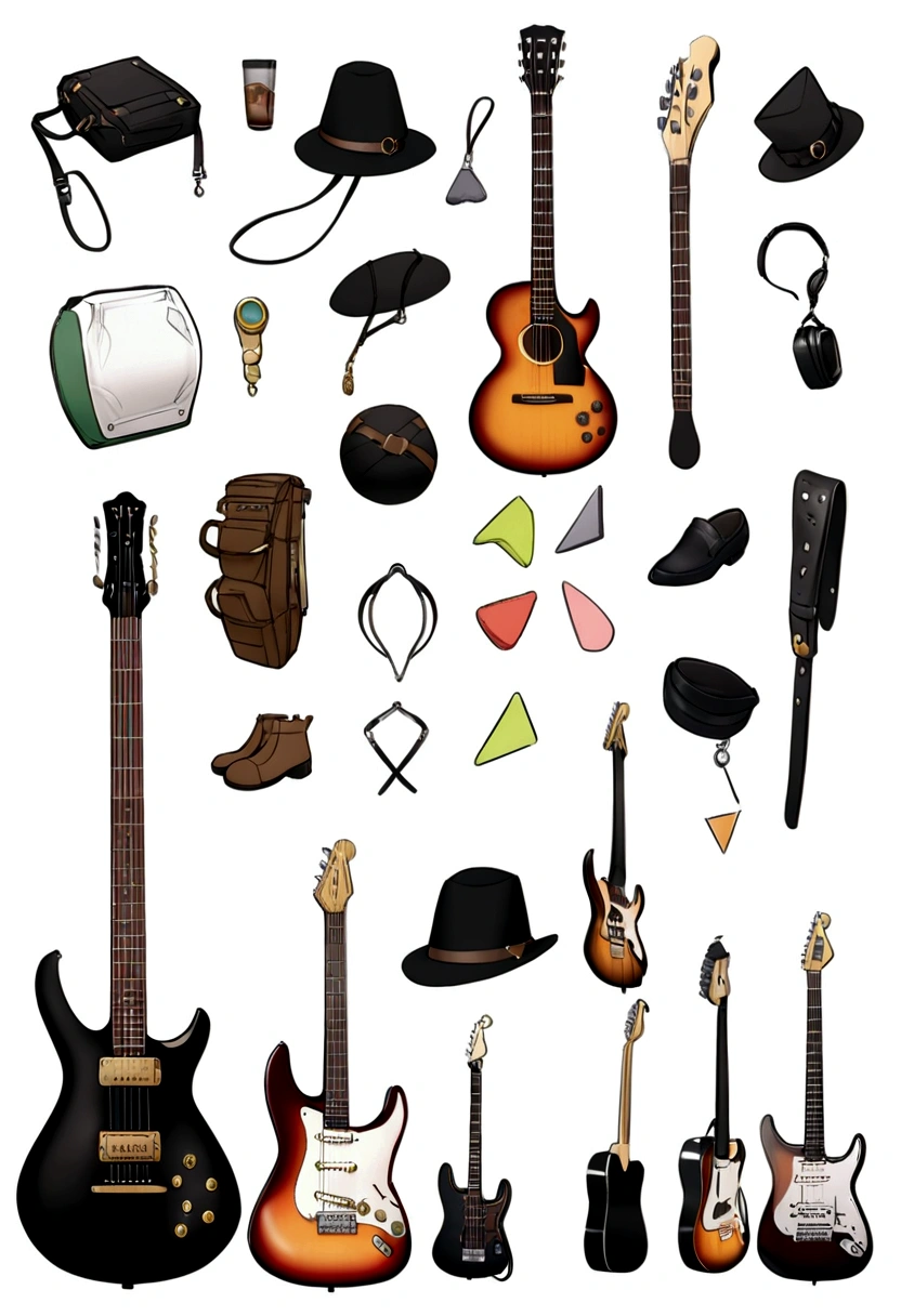 ecommerce icons sheet , simple guitar
shapes , white background --s 40