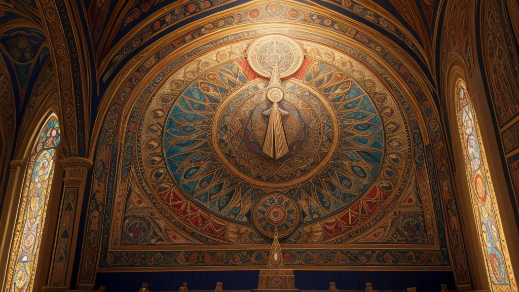 "A vibrant tapestry woven with intricate patterns and symbols, depicting Ezekiel's vision of the valley of dry bones. Each thread represents a different element of the vision: the dry bones coming together, sinews and flesh covering them, and the breath of God infusing life into them. The tapestry captures the dynamic movement and spiritual power of God's revival, symbolizing hope and renewal beyond death."