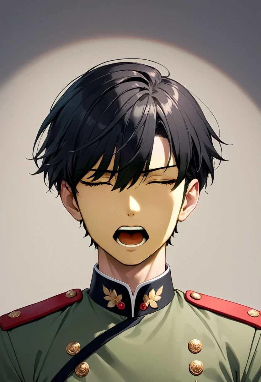 male、Open your mouth wide、Close your eyes in fear