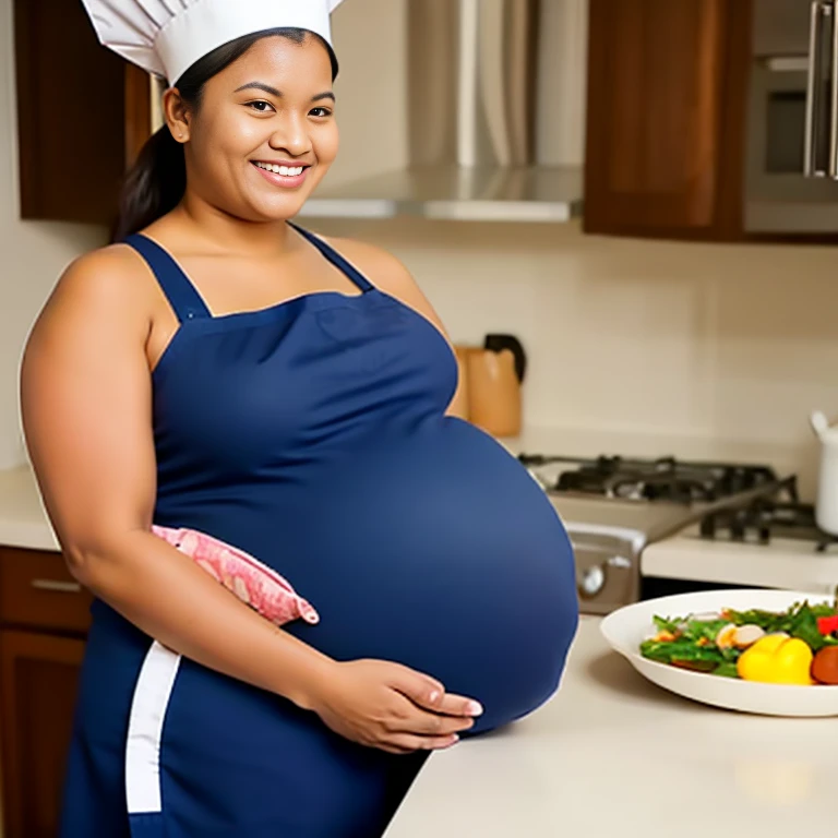 Extremely pregnant female cook