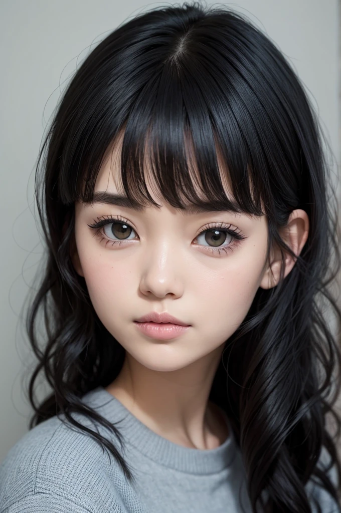 Funny cartoon character with bangs and black hair