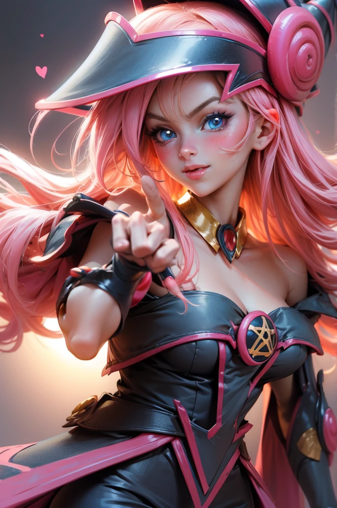 Beautiful face of dark magician gils, blue eyes. pink lips. Long blonde hair. exposed shoulders, angelic smile, beautiful well detailed face of dark magician gils. blowing a kiss. sexy kiss 