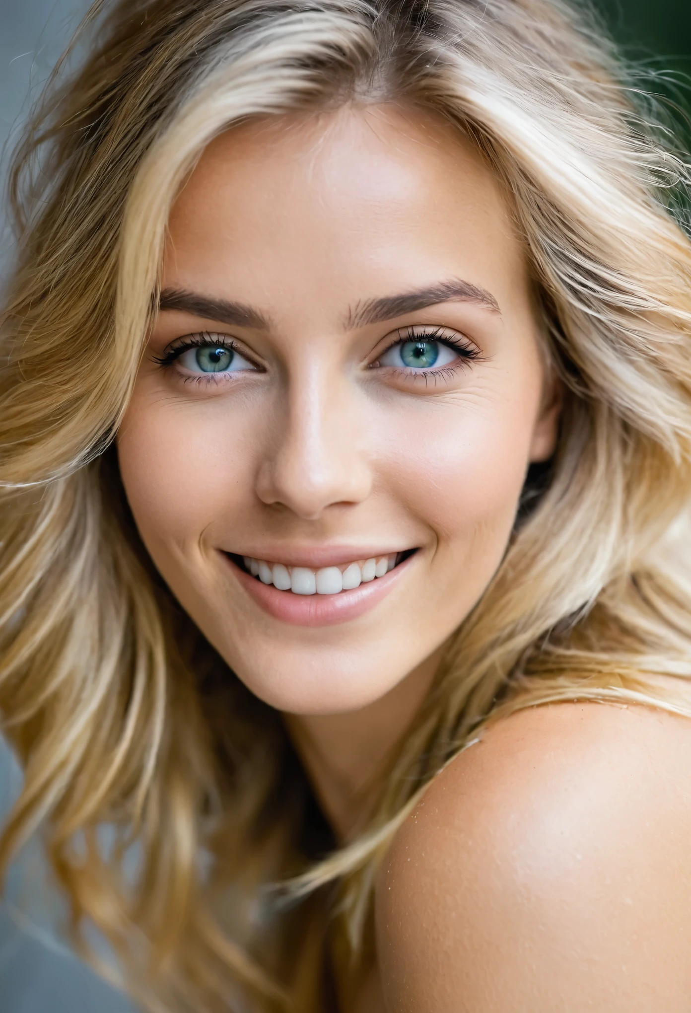 (Belle femme,Alba Laurent:1.2),peau claire foncée,cheveux blond,Ne pas regarder le spectateur,Yeux détaillés,doux sourire,couleurs vives,éclairage onirique,portrait,photoréaliste, (((peau foncée)))