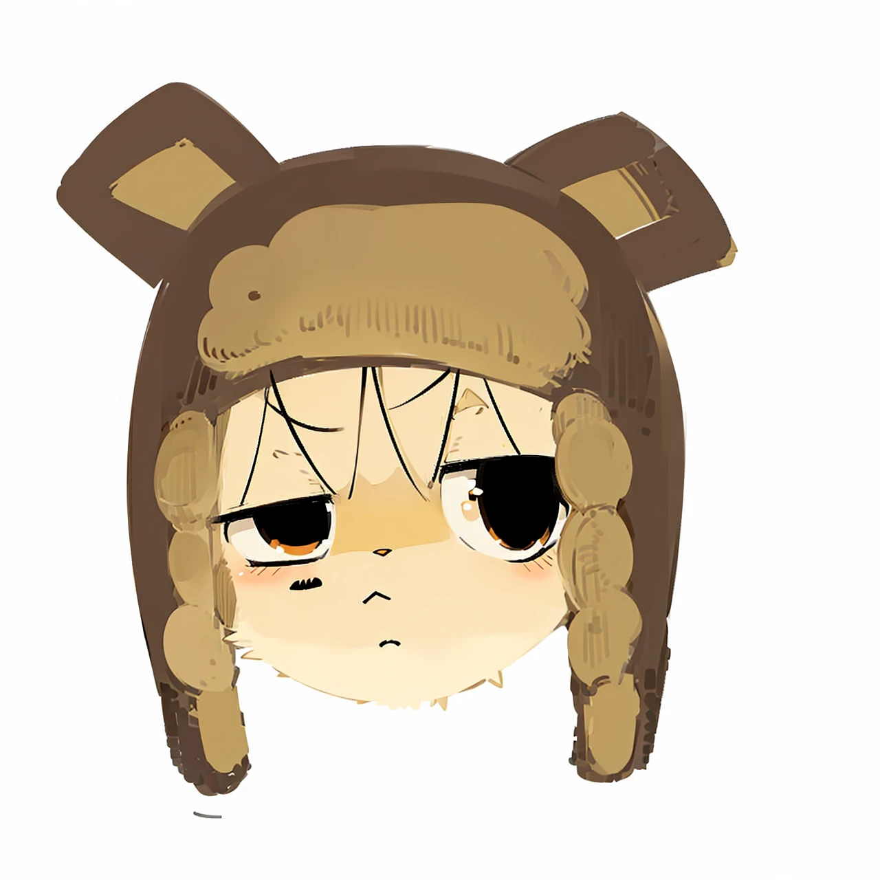 One light yellow cat, furry, kemono, military clothing, drunk, using brown ushanka, brown eyes, angry, white background, pale colors, detailed lineart, flat colors, cute, concept