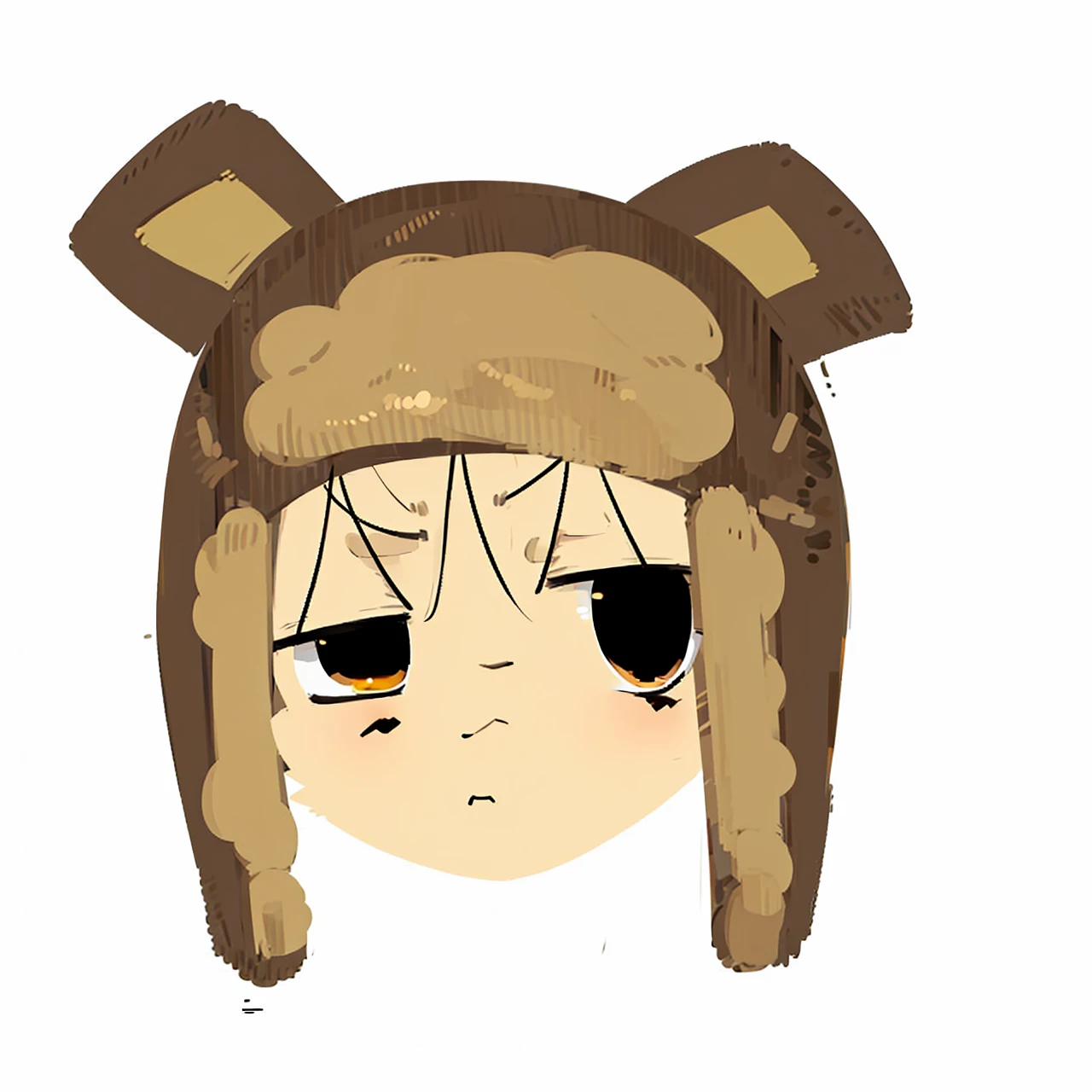 One light yellow cat, furry, kemono, military clothing, drunk, using brown ushanka, brown eyes, angry, white background, pale colors, detailed lineart, flat colors, cute, concept
