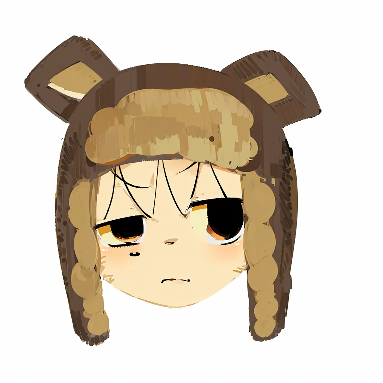 One light yellow cat, furry, kemono, military clothing, drunk, using brown ushanka, brown eyes, angry, white background, pale colors, detailed lineart, flat colors, cute, concept