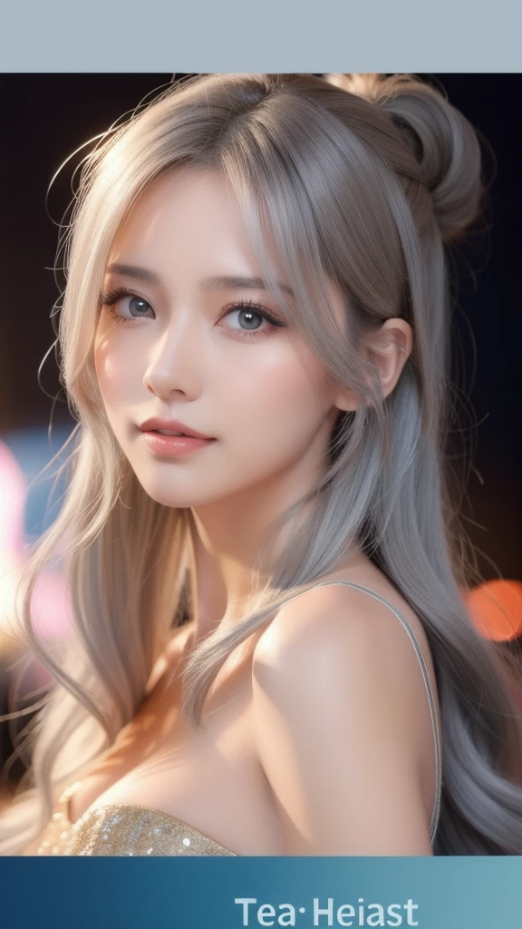 Highest quality, ponytail、Gray Hair